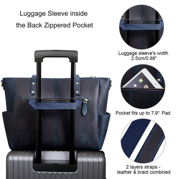 Genuine Leather Tote Bag Large Shoulder Purses Work Handbags With :^) - Picture 5 of 7